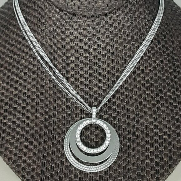 Premier Designs Silver Tone Rhinestone Triple Chain 3-Circle Necklace - Picture 1 of 8